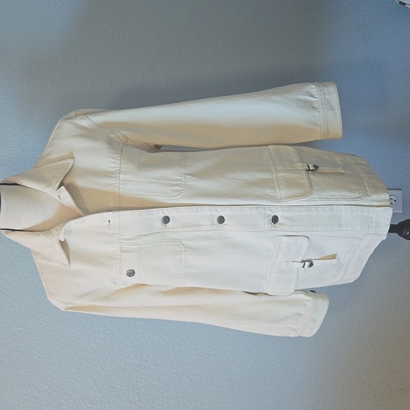 VINTAGE LAUREN JEANS CO Cream Denim Longline Button Down Utility Jacket MEDIUM - Picture 1 of 16